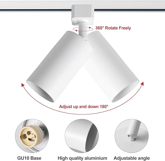 3-Color Plug in Track Lighting Dimmable with Power Cord, 4-Light Track Lighting Kit with 3.3FT H Type Track Lighting Rails, Modern Kitchen LED Track Lighting Fixtures Ceiling Spot Light, White