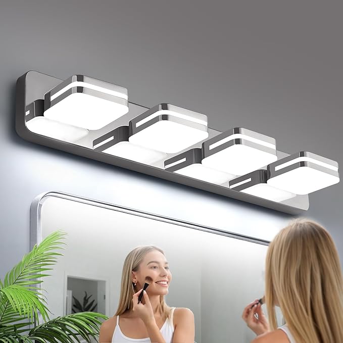 360° Rotate LED Bathroom Vanity Light Fixtures, 1600LM Acrylic Chrome Vanity Lights for Bathroom, Modern Wall Lighting Fixtures Over Mirror Kitchen Living Room Hallway (Natural White Light 5000K)