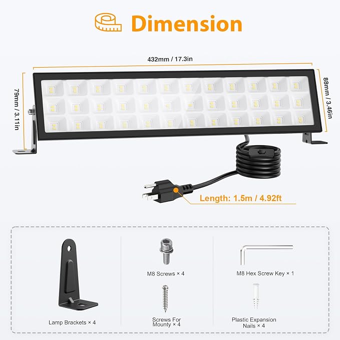 Shop Lights for Workshop,2pack 100w Led Shop Light,14000lm Super Bright Plug In Garage Lighting,IP66 Waterproof Work Lights,4.92ft Power Cord And On/Off Switch,6500k Outdoor Flood Light For Warehouse