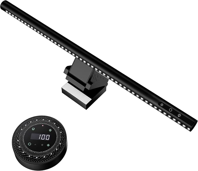ARES WING Monitor Light Bar with Remote & Sedentary Alert, USB Desk Lamp | CCT Adjustable, 10-Level Dim LED Computer Light, Space Saving, Eye-Care Lightbar for Flat/Curved Monitor, Home Office Gaming