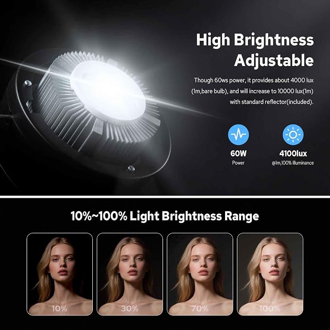 Godox SL60W LED Video Light, 60W 5600K Daylight LED Continuous Light SL-60W, Powerful Studio Bright Light with Bowens Mount 10-100% Brightness for Video Recording Wedding