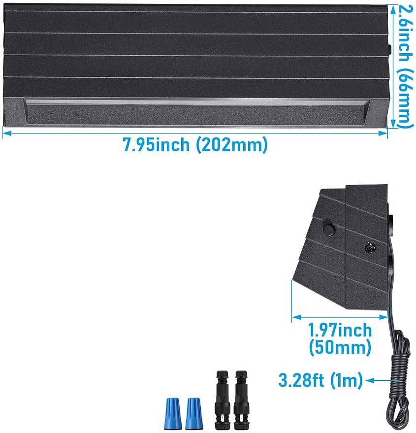 LEONLITE 4-Pack 8 Inch 5CCT Low Voltage LED Fence Lights 5W LED Deck Lights | 1800K/2700K/3000K/4000K/5000K, CRI90, 12-24V AC/DC, Landscape Step Railing Light, IP65, UL Listed Cord, Black, Aluminum