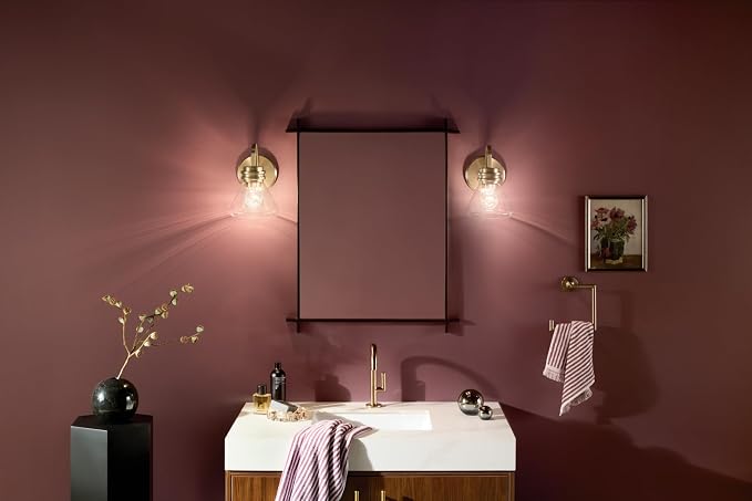 Kichler Farum 1-Light Bathroom Wall Light, Champagne Bronze | Modern wall light with clear glass for bathroom mirrors and powder rooms (7.25" x 9.5"), 55153CPZCLR