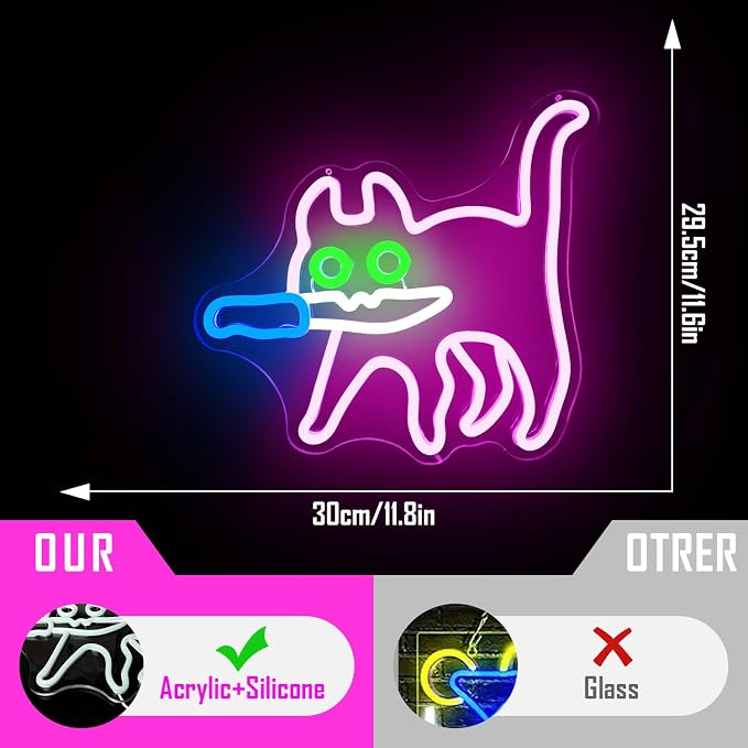 Cautiously Cat Neon Signs for Wall Decor Dimmable Sneaky Cat Knife Neon Light Sign for Bedroom Pink Anime Cat Neon Sign for Zoo Cat Cafe Cat Man Cave