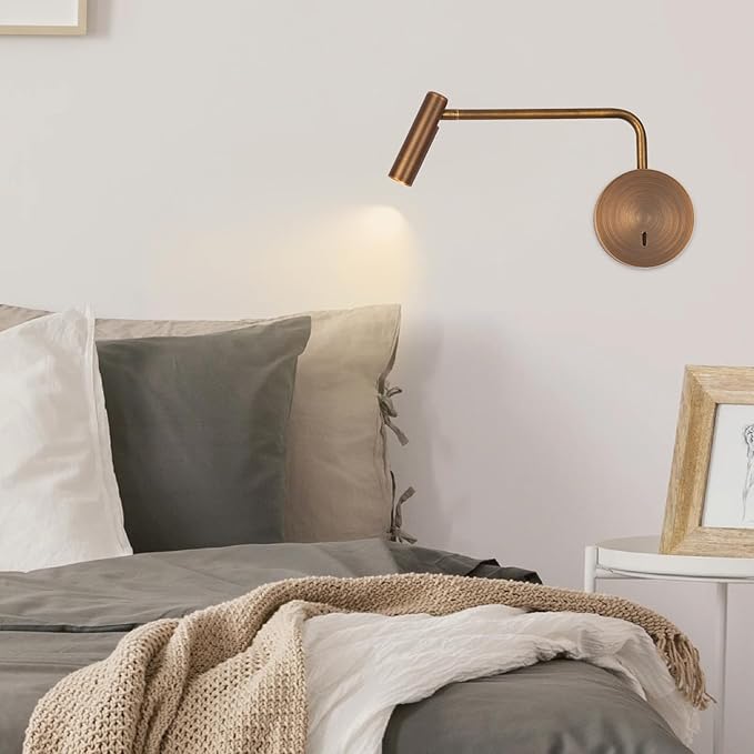 ZEROUNO Wall Mounted Reading Light for Bedroom, Hardwired Sconces with Switch LED 3000K Bedside Reading Lamp (Bronze)