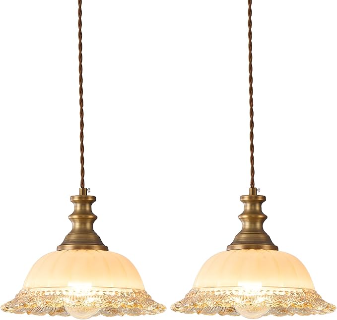 HDDFL Glass Pendant Lights Modern Pendant Lighting Fixtures Hanging Lamp for Kitchen Island Bedroom Dining Room Coffee Shop Hallway Brown and Brass 2 Pack