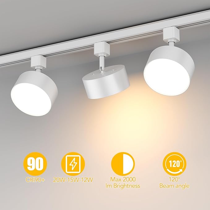 5 Color Diffuse LED Track Lighting Heads H Type Track Light Heads Dimmable Kitchen Track Lighting Fixtures Ceiling, Compatible with H Track Rails - Flicker Free CRI90+ 20W 2000lm, 4 Pack White