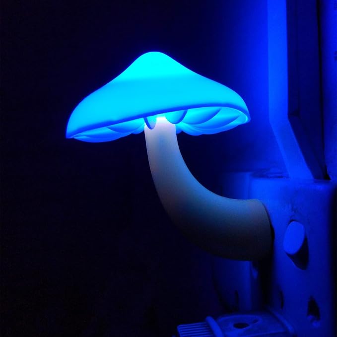AUSAYE Blue Led Lamp Mushroom Night Light,Light Sensor Night Lights | Plug in Nightlight for Kids Adults Bedroom,Bathroom,Toilet,Stairs,Kitchen,Hallway Christmas Thanksgiving Gifts