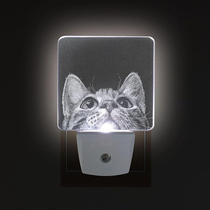 Cat Face Black Night Light Dusk to Dawn Sensor LED Night Dimmable Nightlight Lights Plug into Wall for Living Room