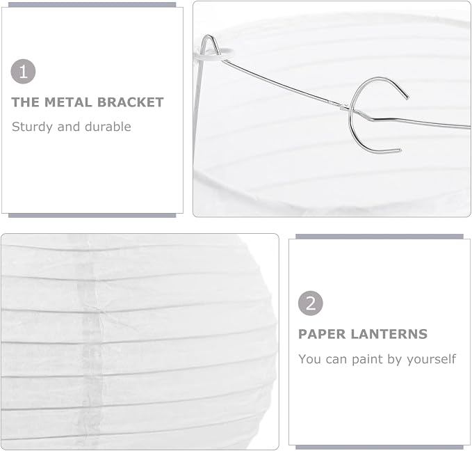 Uonlytech Paper Pendant Lamp Shade, White Round Lantern Handmade Ambient Lampshade Hanging Paper Lamp Cover for Home Pendant Lights, 30X30X19cm Wedding Decor