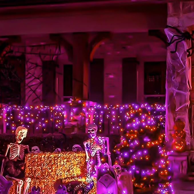 Halloween String Lights 4 Pack Fairy Lights Battery Operated Orang Purple | Each 16FT 50 LED, Timer, Waterproof Wire, Battery Fairy String Lights for Halloween Horror Parties Bedroom Home Table Decor