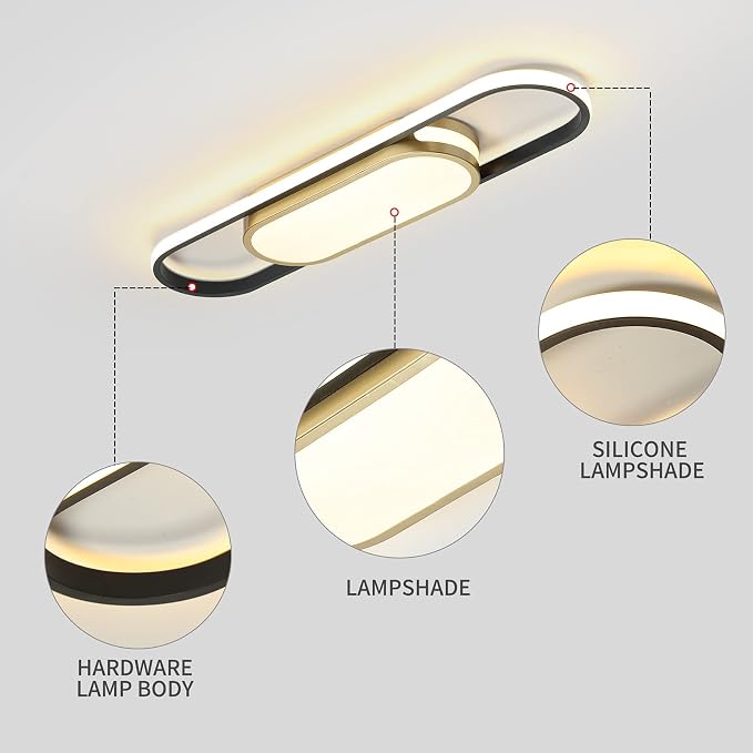 Tioolo Modern LED Flush Mount Ceiling Light, Dimmable with Remote, 27.5in | 3000K-6500K Linear Ceiling Light Fixture, Black Gold Acrylic Ceiling Lamp with Memory for Kitchen, Living Room, Bedroom, 40W