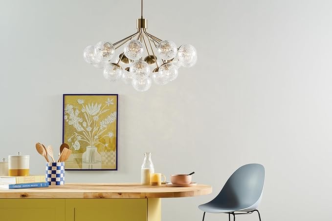Kichler Silvarious 16-Light Convertible Chandelier, Soft Modern Light with Clear Crackled Glass in Champagne Bronze, for Dining Room, Living Room or Foyer (26" x 38"), 52702CPZ