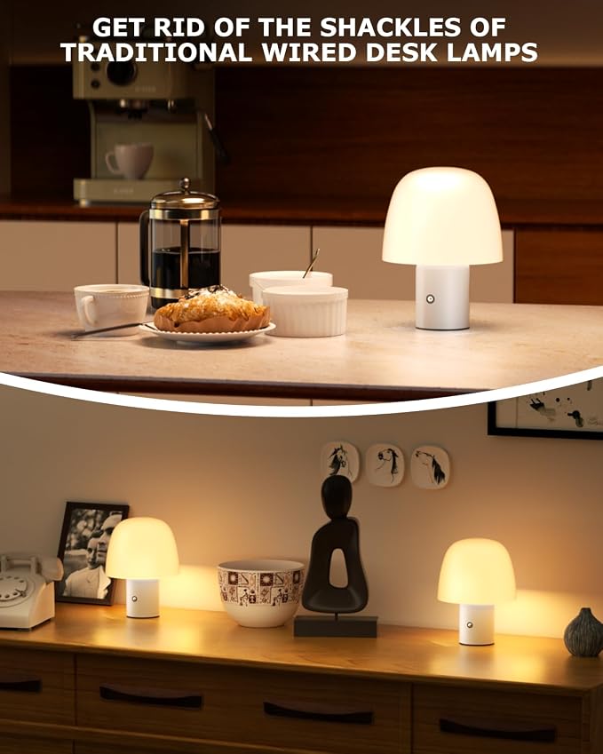CHLORANTHUS Portable LED Table Lamp, Cordless Desk Lamp Rechargeable, 3-Color Touch Stepless Dimming Night Light for Bedroom/Children's Room/Terrace/Dining Room/Cafe (White)
