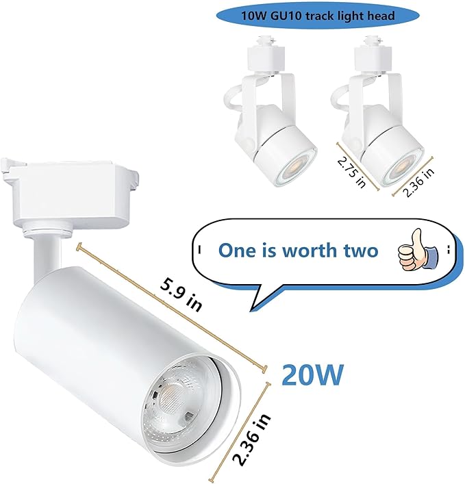 H Type LED White Track Lighting Heads Kit, 8 Heads 6000K Cool White 20W 2700lm High Brightness Track Lighting System with 9.8ft (3.28 * 3) Track Rail, Angle Adjustable Track Light