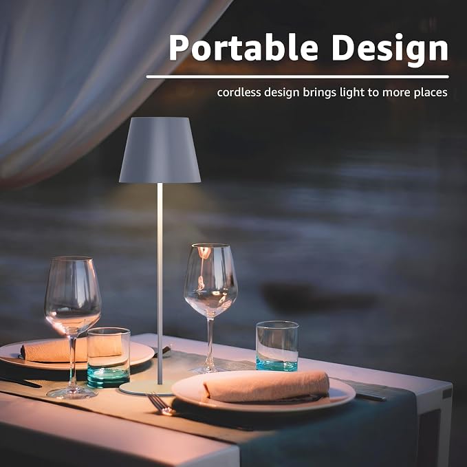 uuffoo 2 Pack Cordless Table Lamp Rechargeable 5000mAH Battery Operated Lights Touch Control LED Portable Desk Lamps 3 Color Dimming for Outdoor Coffee Bedroom Kitchen (Gray)
