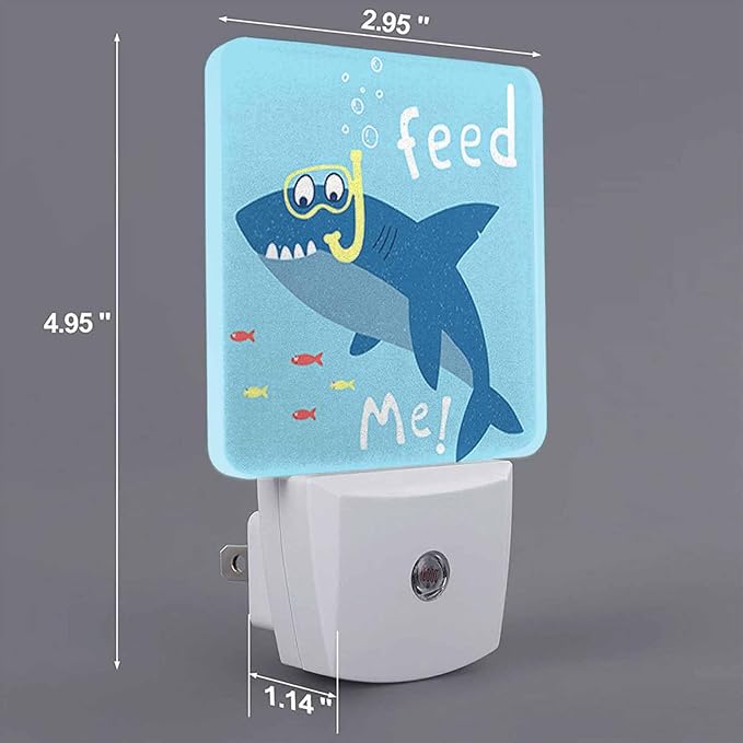 LED Night Light,Funny Cartoon Shark Kids LED Night Light Plug into Wall with Dusk to Dawn Light Sensor White Energy Efficient Nightlight for Bedroom Bathroom Hallway Living Room Kitchen