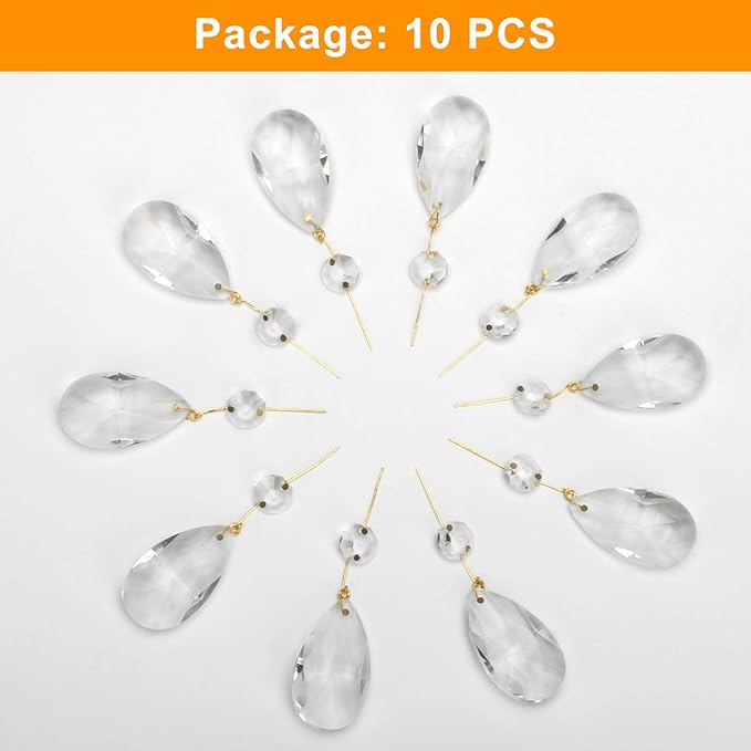 AHIER 10Pcs Clear Crystal Teardrop Chandelier Prism Pendants Shiny Glass Crystals Beads for Light Lamp, Jewelry Making. (Teardrop)