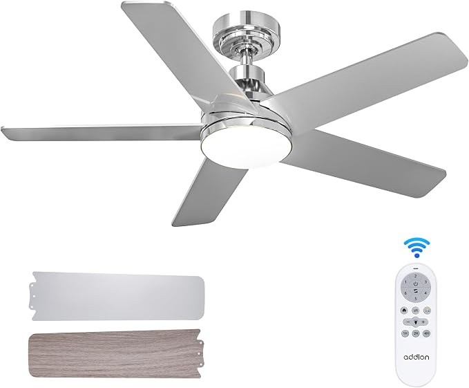 addlon 42 Inch Nickel Ceiling Fans with Lights and Remote | Reversible DC motor, 6-speed, Timer, 3CCT Dimmable, Quiet, Small Ceiling Fan for Bedroom, Living Room, Indoor/Outdoor Use