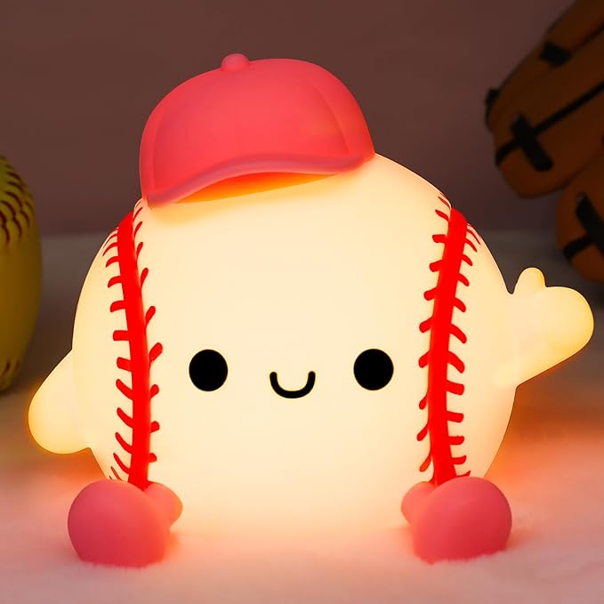 Softball Night Light for Girls, Silicone Touch Control Lamp, USB Rechargeable with Timer & Brightness Adjustment, Gift for Softball Lovers