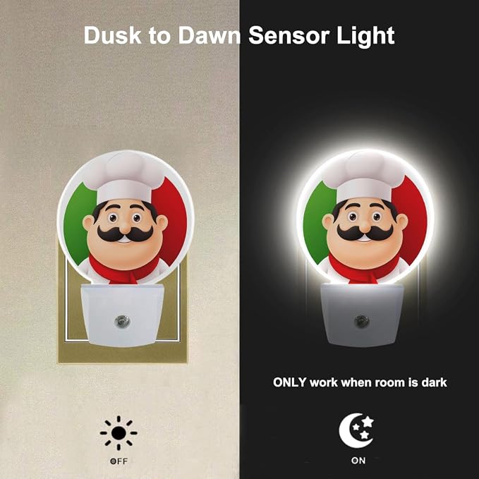 EKOBLA Italian Chef Night Light, Cute Cartoon Chef Night Lights Plug Into Wall with Auto Sensor for Holiday Gifts
