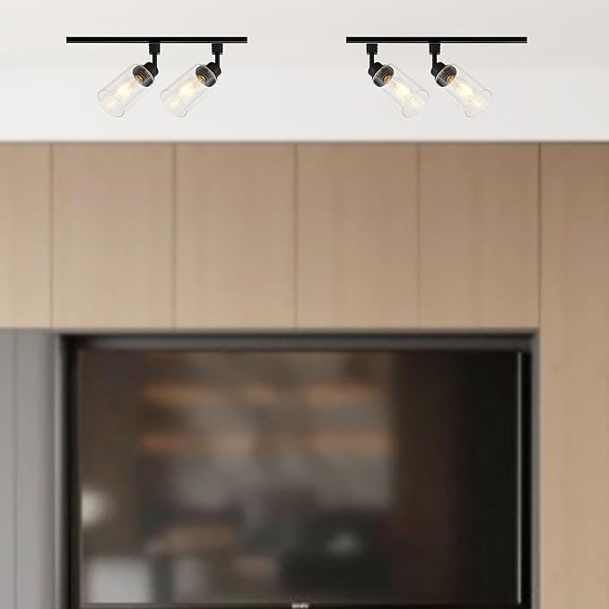 4 Pack H Track Lighting Heads E26 Track Light Heads Modern Pendant Track Lighting Fixtures Ceiling with Clear Glass Shades for Kitchen, H Track Lighting Rail System Compatible (No Bulbs)