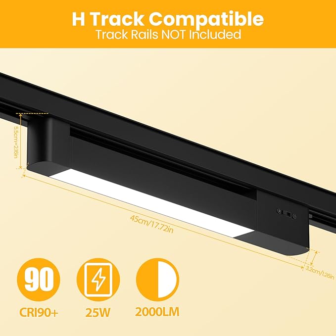 5 Color Linear H Track Lighting Heads H Type Track Light Heads Dimmable LED Track Lighting Fixtures Ceiling Spotlight, H Style Track Heads for H Track Lighting Rails - Black CRI90 25W 1 Pack