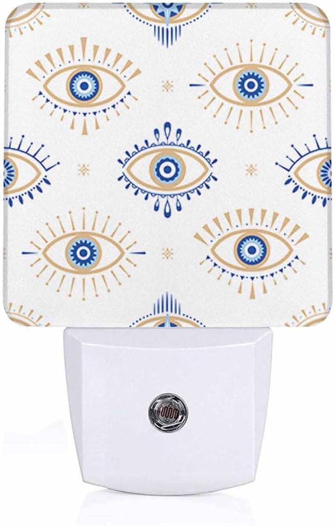 LED Night Light,Evil Eye Pattern LED Night Light Plug into Wall with Dusk to Dawn Light Sensor White Energy Efficient Nightlight for Bedroom Bathroom Hallway Living Room Kitchen