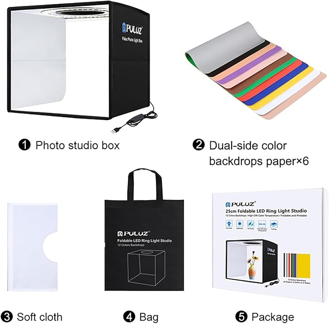 2025 Upgraded Photo Studio Light Box Photography, 10"x10" Professional Foldable Dimmable Shooting Tent Kit with CRI >95 102pcs LED Lights & 6 Kinds of Double-Sided Color Backdrops for Mini Products