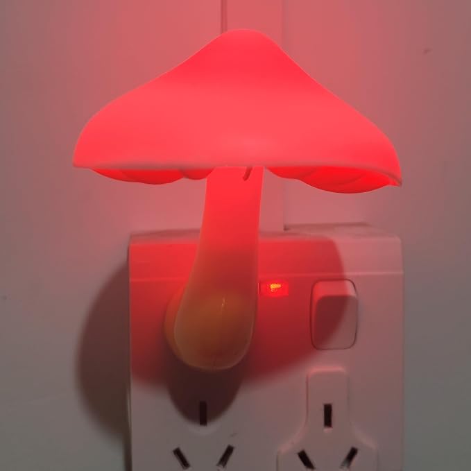 AUSAYE Light Sensor Led Mushroom Night Light Plug in Nightlight Red | Kids Adults, Night Lights Plug-into Wall Lamp for Bedroom,Bathroom,Toilet,Stairs,Kitchen,Hallway Christmas Birthday Present