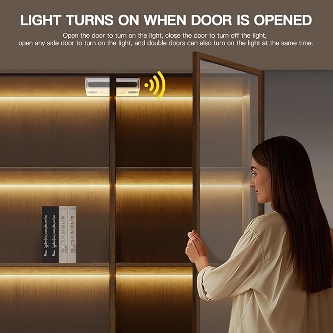 AIMENGTE 12V COB LED Cabinet Lights Strip with Dual-Door Sensor, 6 x 3.3ft Cuttable Under Cabinets Lighting for in-Cabinet, Locker, Closet, Showcase, Gun Safe (Warm White)
