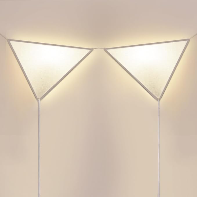 Corner Ceiling Light with Switch, Triangle Corner Lamp, 2 Pack | Linen Shade, 8.2ft Clear Cord, Plug in Ceiling Light Safe for Kids & Pets, Corner Lights for Living Room, Bedroom Dark Corner