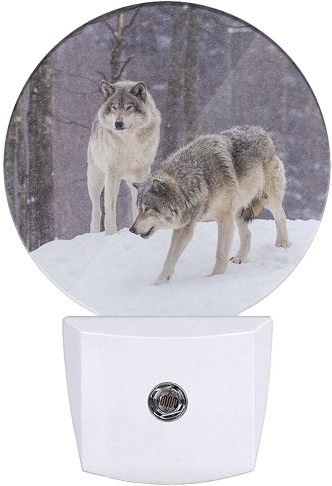 EKOBLA Wolf Spirits Night Lights Plug into Wall Wolf Howling in Woods Magical Wildlife Animal Plug-in Nightlights Dusk to Dawn Sensor Home Wall Decor Round Lamp for Boys Girls Men Women