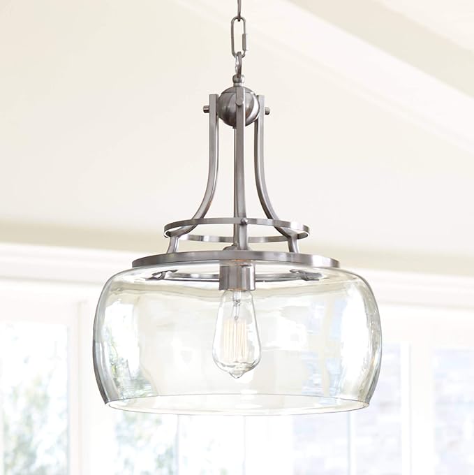 Charleston 13 1/2" Wide Brushed Nickel Clear Glass LED Pendant Light | Lighting Fixture Modern Industrial Dimmable Shade for Dining Room House Foyer Kitchen Island Entryway Bedroom