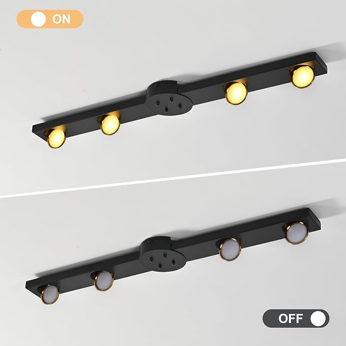 Garwarm 32 Inch Modern Dimmable Track Lighting with Remote, 3000K-6500K | Black Low Profile Flush Mount Ceiling Light with 4 Rotatable Heads for Kitchen, Dining Room, Bedroom, Hallway, Wall Mount Use