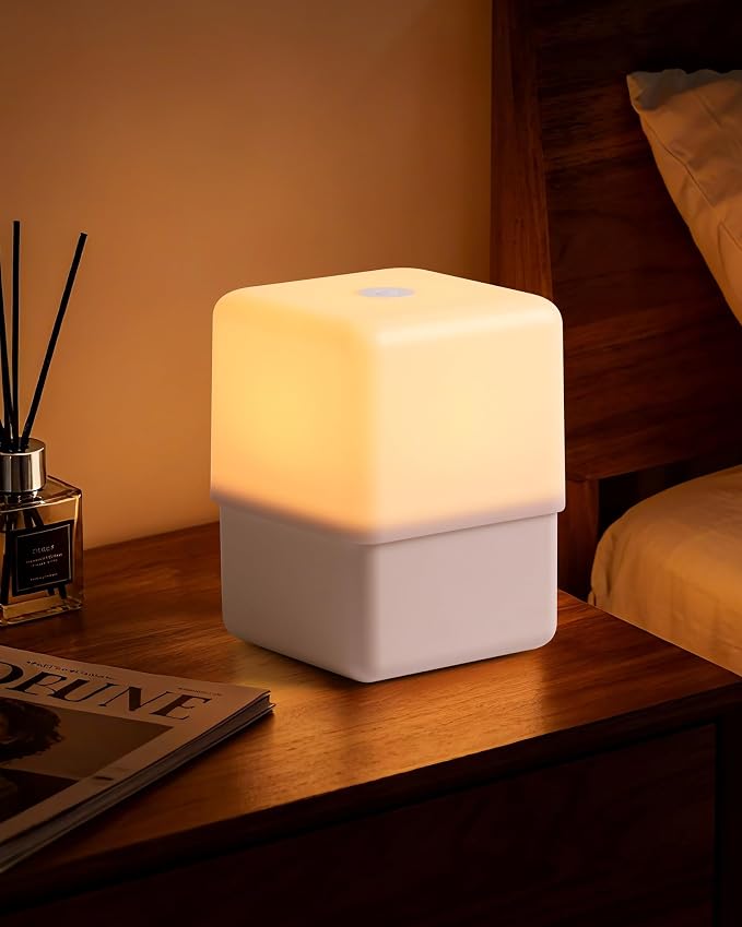 JJ&RY Cool Lift Touch Lamps for Nightstand, Cordless Warm Night Light for Baby Nursery/Sleep Aid, Dimmable/2600K Amber/2000mAh Rechargeable, Small Bedside Nightlight for Kids and Adults' Bedroom