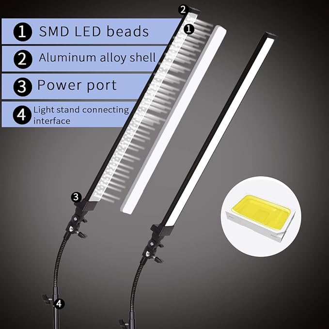 Photography Studio LED Lighting Kit with Light Stand Bag Soft Tube for Beauty, Eyebrow, Tattoo, Makeup, Dentistry, Eyelash, Portrait, Product Photography Fill Light