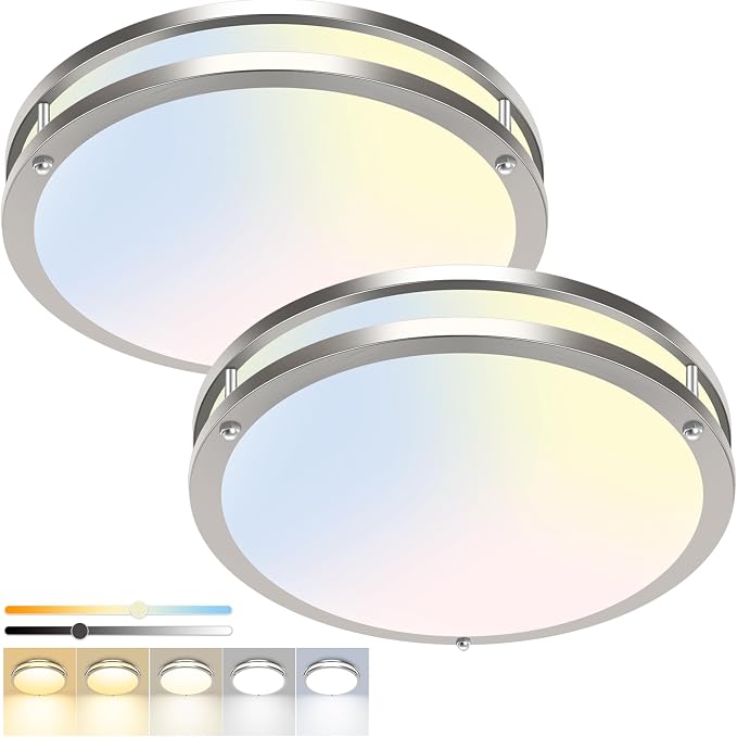 hepside 2 Pack Flush Mount Ceiling Light Fixture, Dimmable & 5 Color Temperatures Ceiling Light, 16inch 36W 3000K 3500K 4000K 5000K 6500K Adjustable Ceiling Lamps for Bathroom Bedroom Hallway