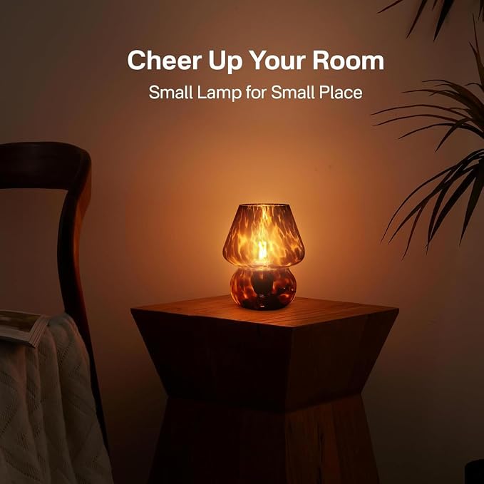 Mushroom Lamp Small Lamp Table Lamp for Bedroom, Desk Bedside Lamps for Living Room,Mushroom Decor Cute Mini Modern Mid Century Lamps for Night Stands,Aesthetic Home Decor (Flame Black)
