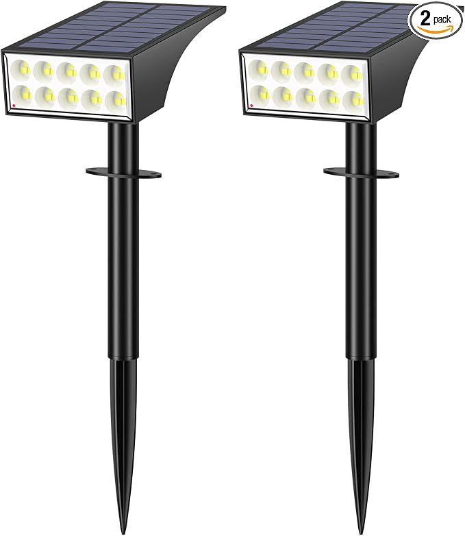 Solar Lights Outdoor Waterproof IP65, Landscape Lights, 2 Pack, Cool White | IP65 Waterproof, Auto On/Off LED Powered Yard Garden Flood Solar Light for Outside Pathway Wall Tree Lawn Uplights Lights