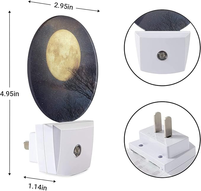 EKOBLA Moon LED Night Light Full Moon Above The Treetops Starry Sky Dusk to Dawn Plug-in Nightlights Auto Sensor for Home Indoor Bathroom Hallway Kitchen