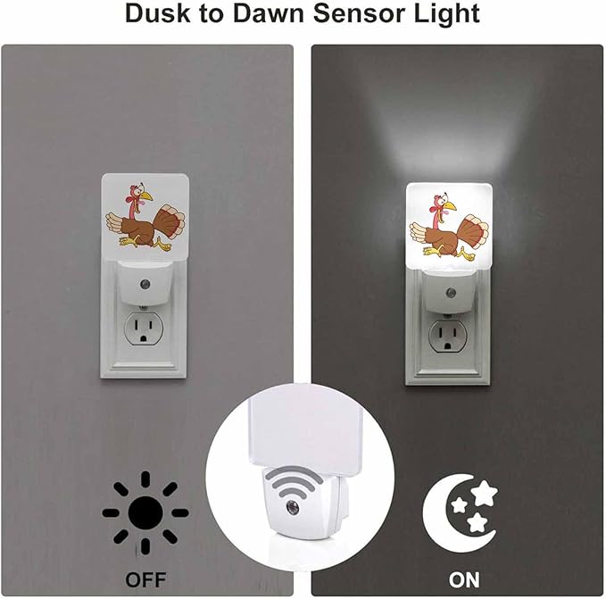 LED Night Light Plug into Wall with Dusk to Dawn Light Sensor White Energy Efficient Scared Turkey Escape for Freedom Nightlight for Bedroom Bathroom Hallway Living Room Kitchen