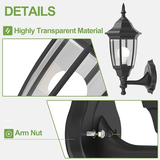 EMART Plastic Outdoor Wall Light Fixtures with Bulbs, Waterproof and Anti-Corrosion Porch Sconces, Exterior Lanterns Wall Mount Lamp for Outside, Garage, Front Door, House, Patio, 2 Pack, Black