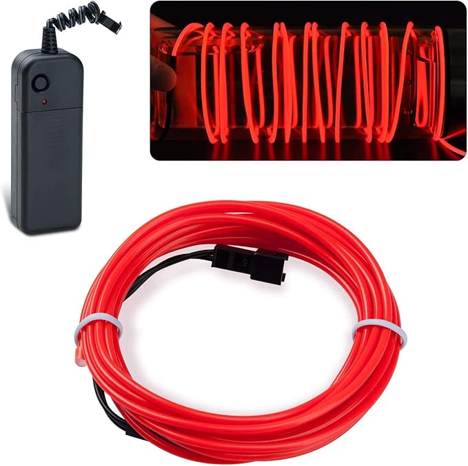 lychee 15ft EL Wire Neon Glowing Strobing Electroluminescent Light El Wire for Parties, Halloween Decoration (Red)