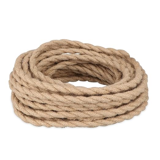 Helunsi 32.8ft Twisted Electric Rope Light, 18/2 Hemp Rope Covered Lamp Twisted Wire, 18-Gauge Vintage Light Pendant Cord, Antique Industrial Electrical Wire Rope