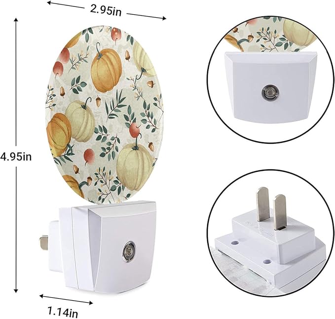EKOBLA Pumpkin Night Light with Dusk to Dawn Auto Sensor, Autumn Fall Maple Leaf Plug-in Nightlights, Soft Glow LED Lighting for Bedroom Bathroom Hallway Kitchen
