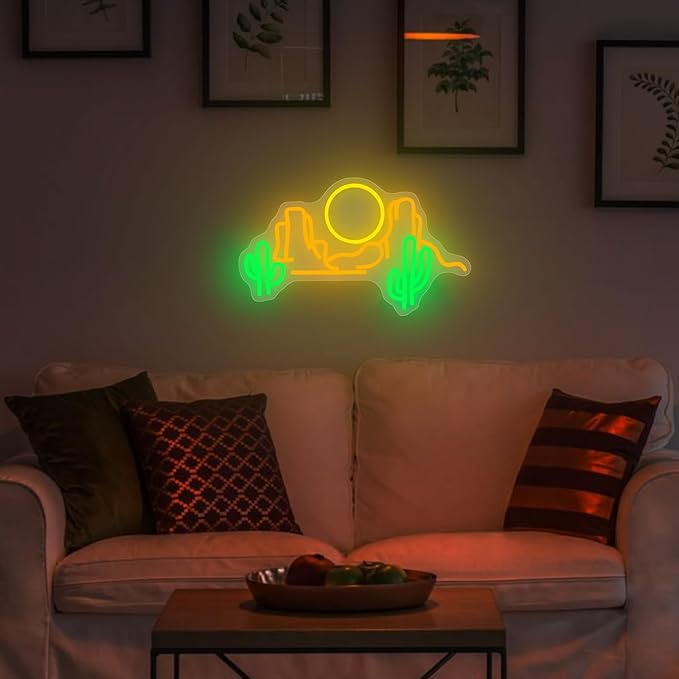 Cactus Mountain Neon Sign, Sunset Neon Signs for Wall Decor, Dimmable Led Signs for Bedroom, Western Landscape Light Up Signs for Bar Kids Room Man Cave Game Room Gaming Wall Birthday Gift