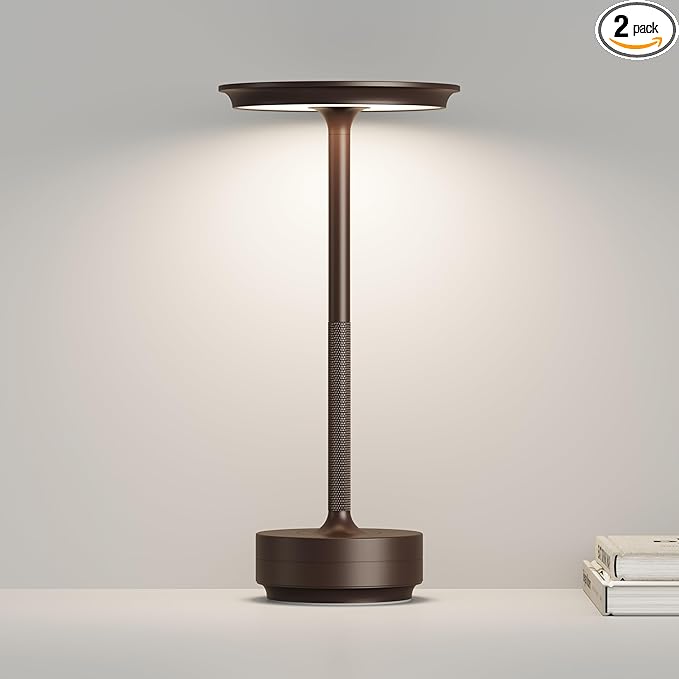 Cordless Table Lamp,USB Portable Rechargeable 5000mAh Outdoor LED Table Light,3 Levels of Brightness Infinitely Dimmable Touch Battery Powered Table Lamp,Dining/Patio/Nightstand(Brown)