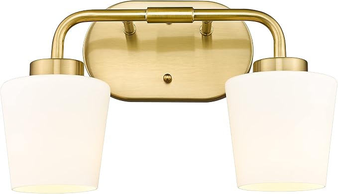 Brushed Gold Bathroom Vanity Light, Farmhouse Brass Sconces Wall Lighting with Milk White Glass, Champagne Bronze Light Fixture Over Mirror, AD-22004-2W-GD