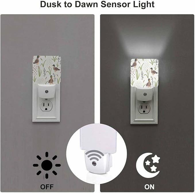 LED Night Light,Natural Grass Landscape Wild Duck LED Night Light Plug into Wall with Dusk to Dawn Light Sensor White Energy Efficient Nightlight for Bedroom Hallway Living Room Kitchen